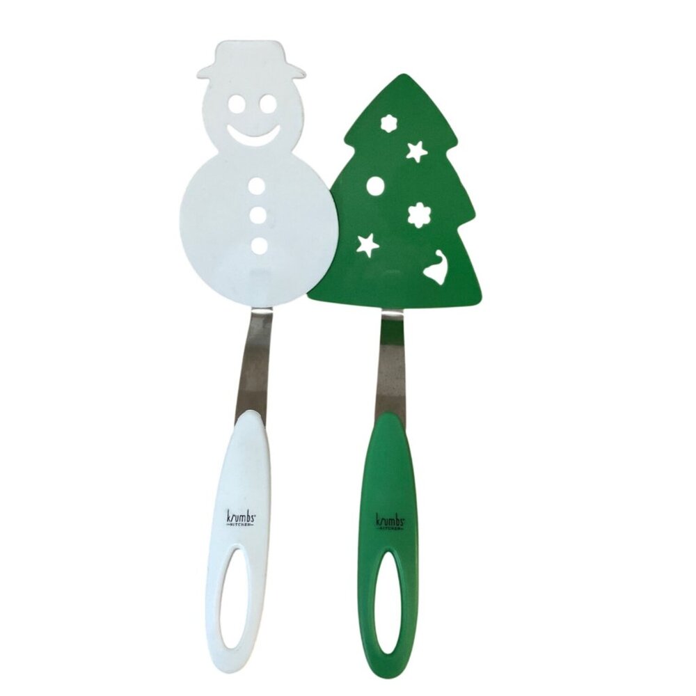 Snowman and Christmas Tree Spatula Turner Flipper Set By Krumbs Kitchen Holiday